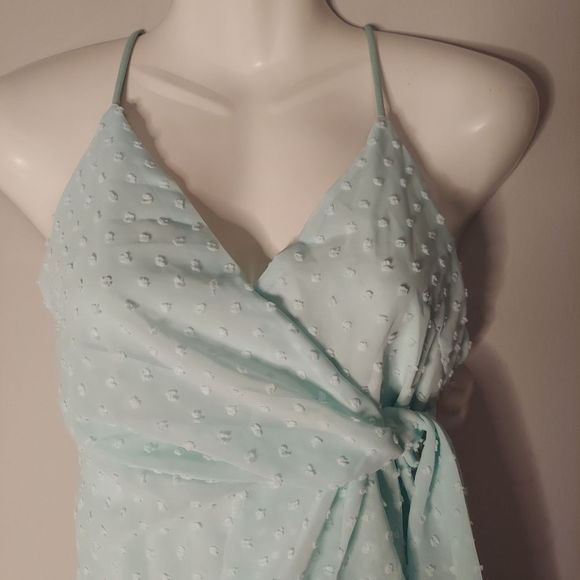 Spaghetti Strap Tie-Front Dotted A-Line Dress - Picture 4 of 10